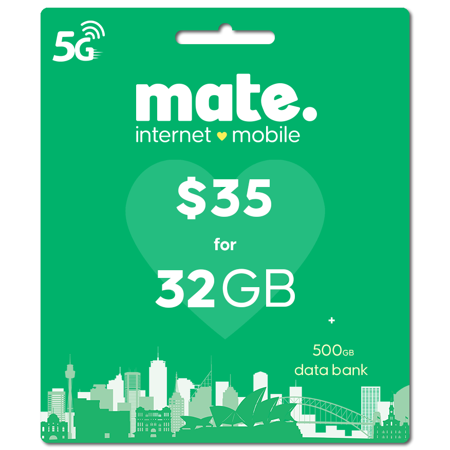 Mate Sim Card Mobile Plan Pack $35 For 32gb