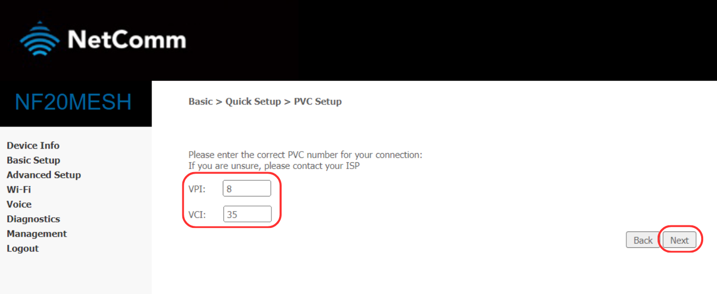 NetComm NF20MESH Configuration Setup 3